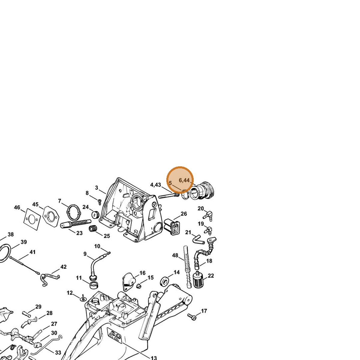 STIHL part 1122-141-2201 — IPL diagram snippet (6x zoom, amber highlight)