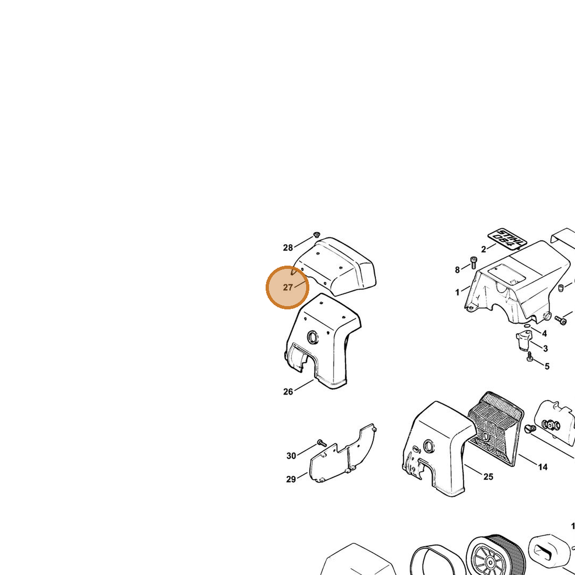 STIHL part 1122-141-2500 — IPL diagram snippet (6x zoom, amber highlight)