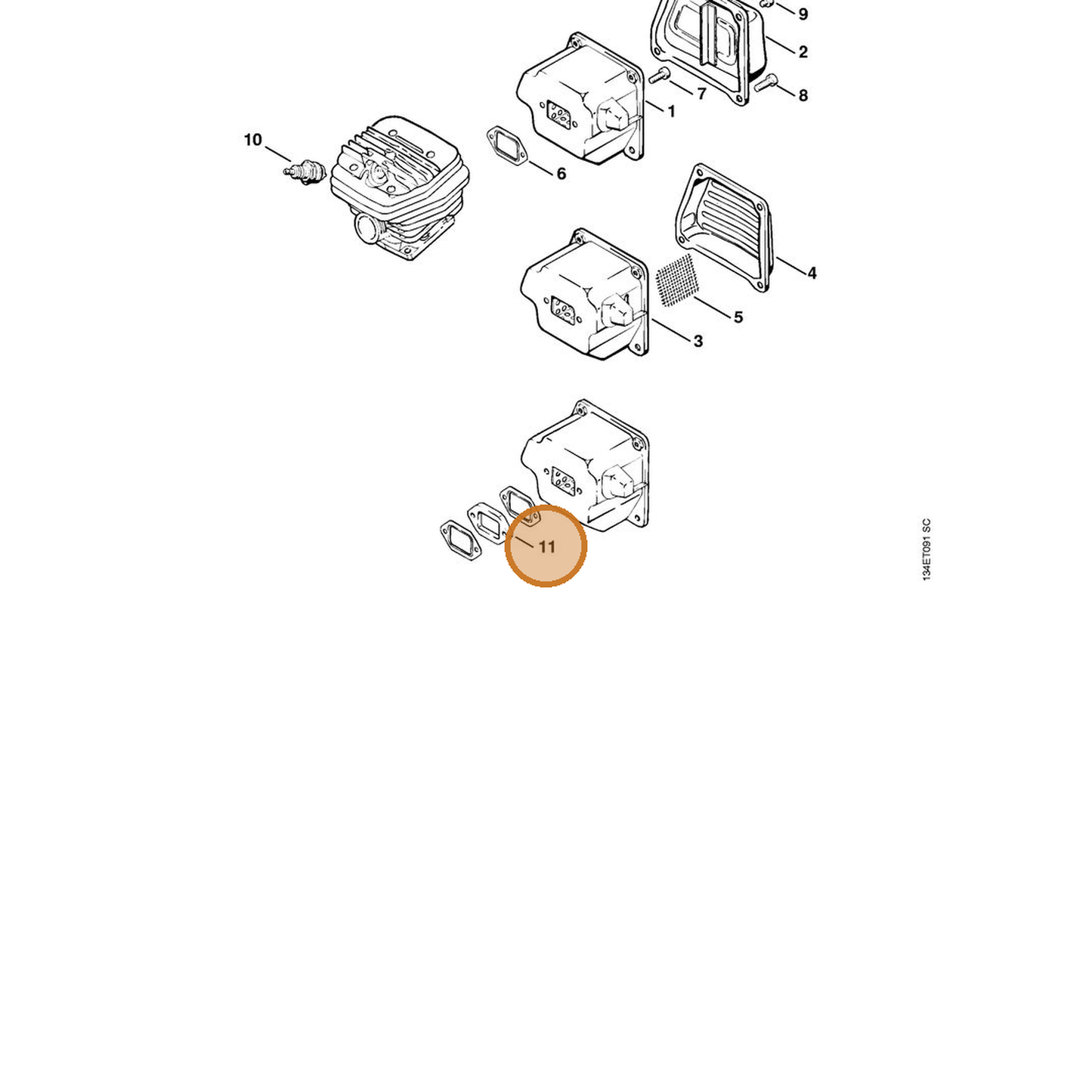 STIHL part 1122-145-1200 — IPL diagram snippet (6x zoom, amber highlight)