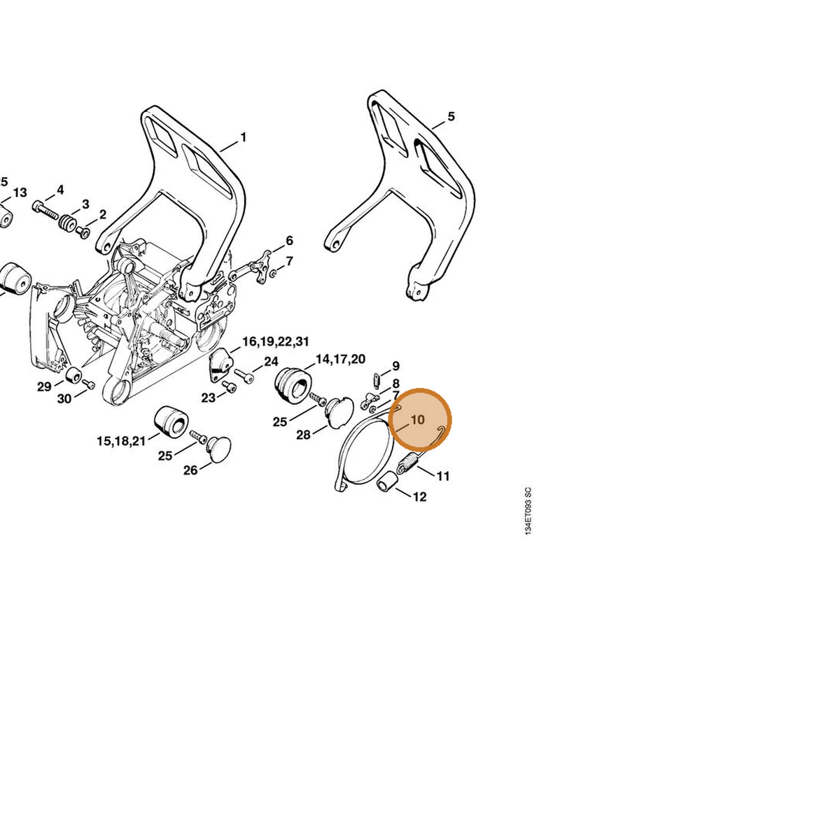 STIHL part 1122-160-5400 — IPL diagram snippet (6x zoom, amber highlight)
