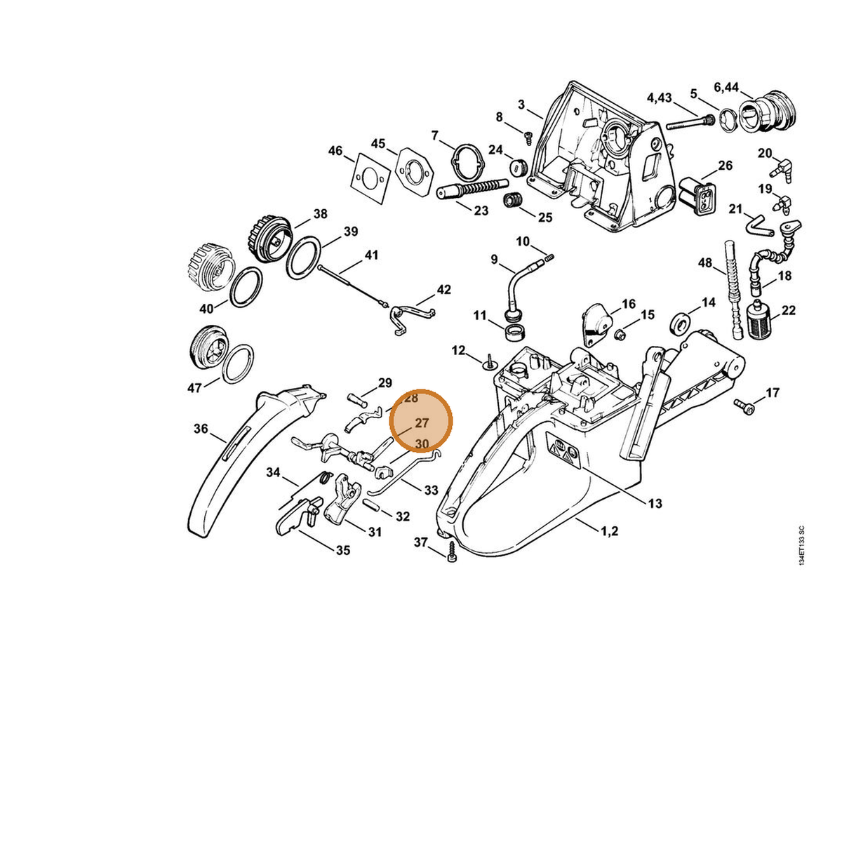 STIHL part 1122-180-0905 — IPL diagram snippet (6x zoom, amber highlight)