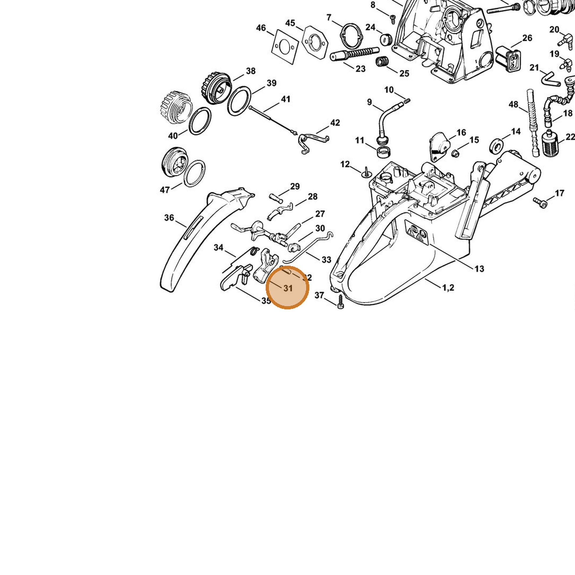 STIHL part 1122-180-1500 — IPL diagram snippet (6x zoom, amber highlight)