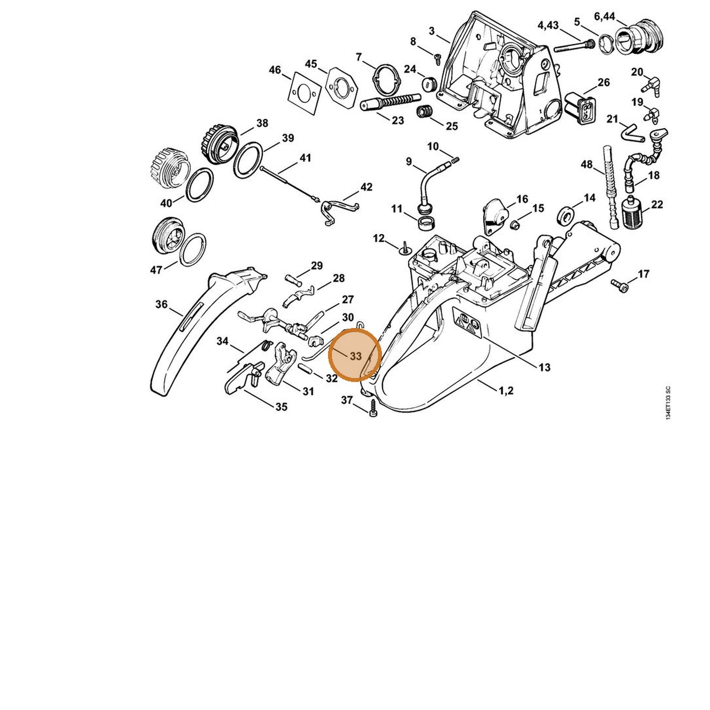 STIHL part 1122-182-1502 — IPL diagram snippet (6x zoom, amber highlight)