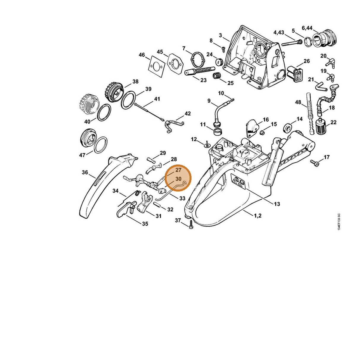 STIHL part 1122-182-2100 — IPL diagram snippet (6x zoom, amber highlight)