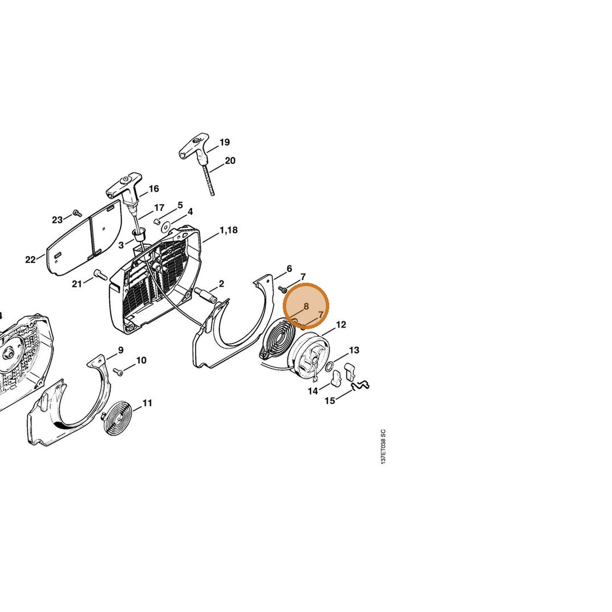STIHL part 1122-190-0605 — IPL diagram snippet (6x zoom, amber highlight)