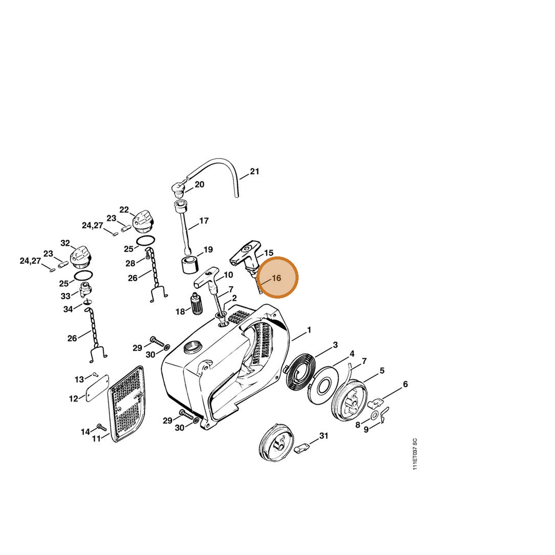 STIHL part 1122-190-2900 — IPL diagram snippet (6x zoom, amber highlight)