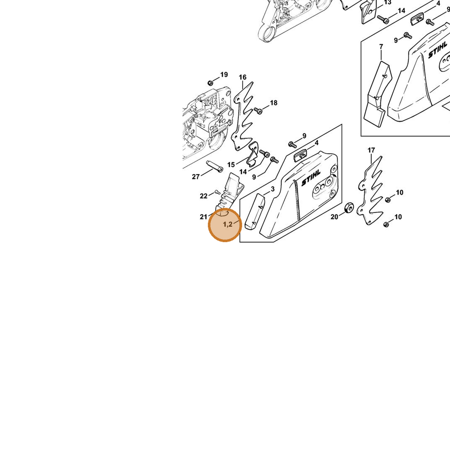 STIHL part 1122-640-1707 — IPL diagram snippet (6x zoom, amber highlight)