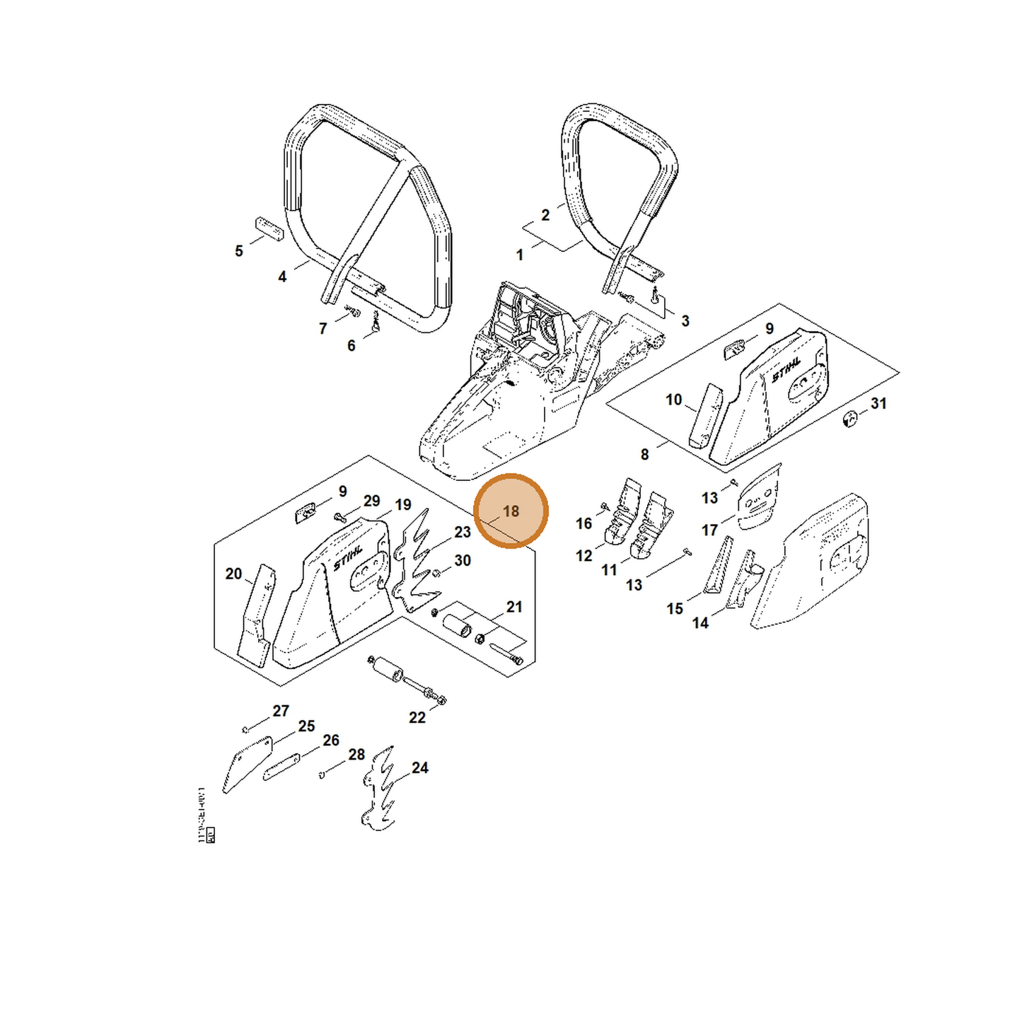 STIHL part 1122-640-1711 — IPL diagram snippet (6x zoom, amber highlight)
