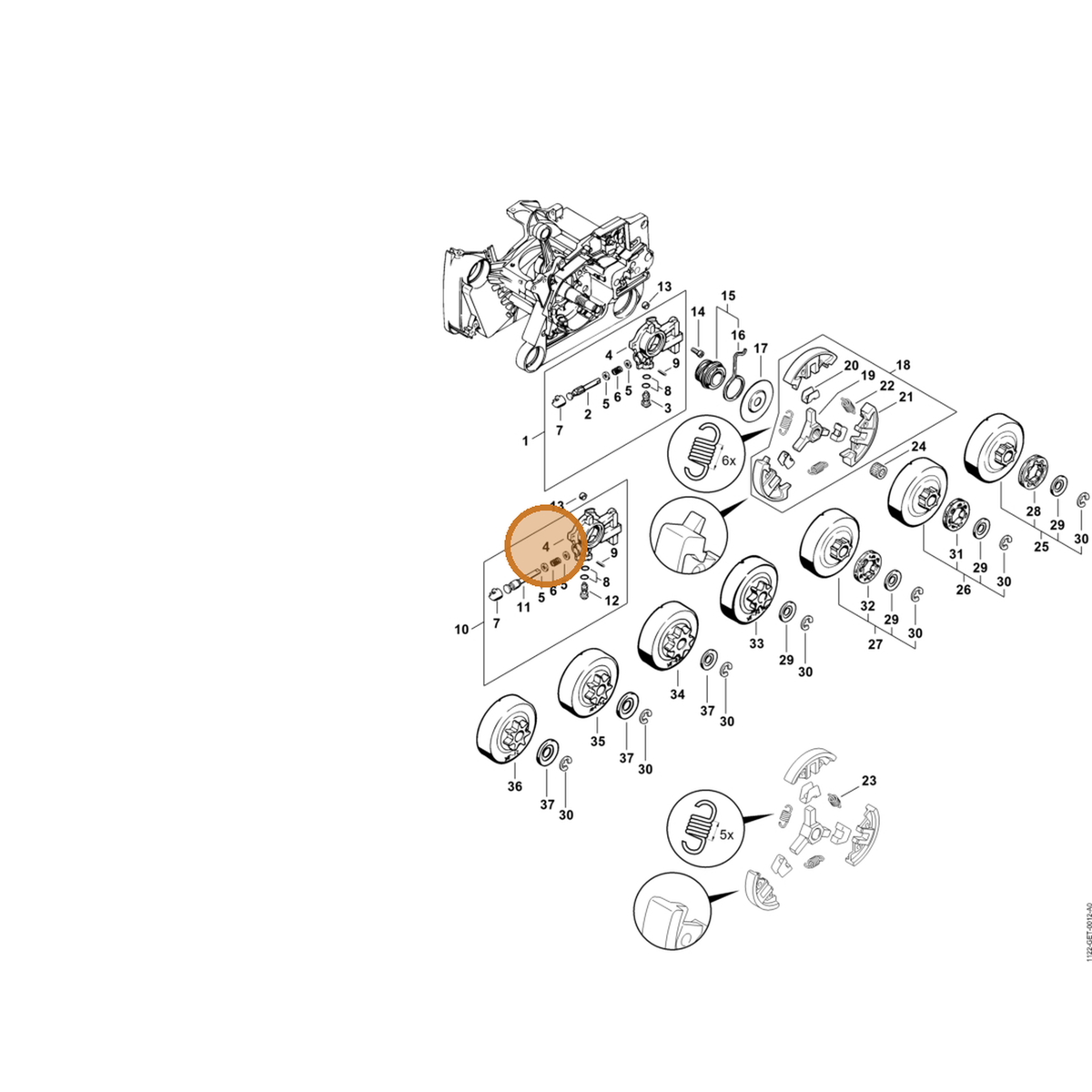 STIHL part 1122-640-3005 — IPL diagram snippet (6x zoom, amber highlight)