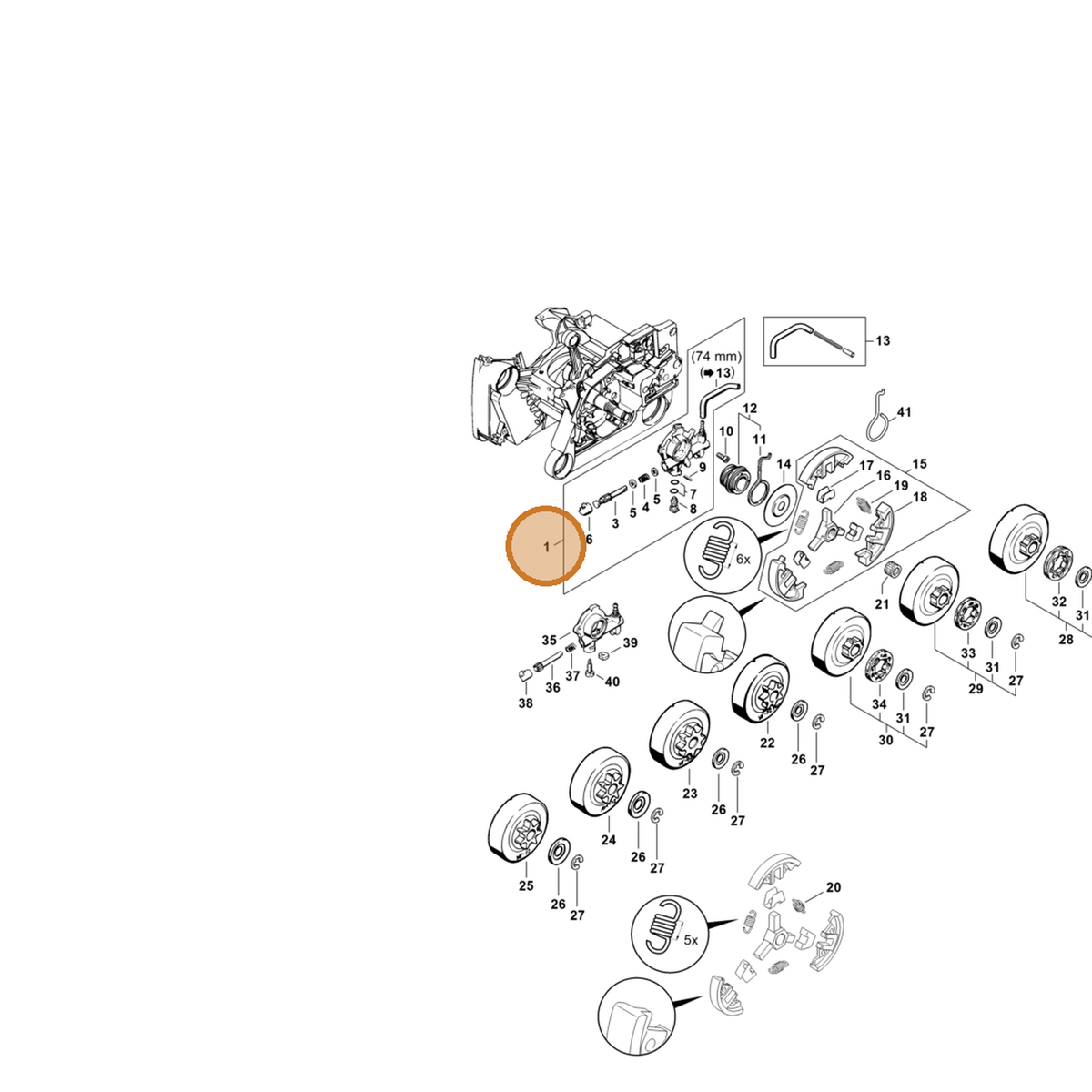 STIHL part 1122-640-3204 — IPL diagram snippet (6x zoom, amber highlight)