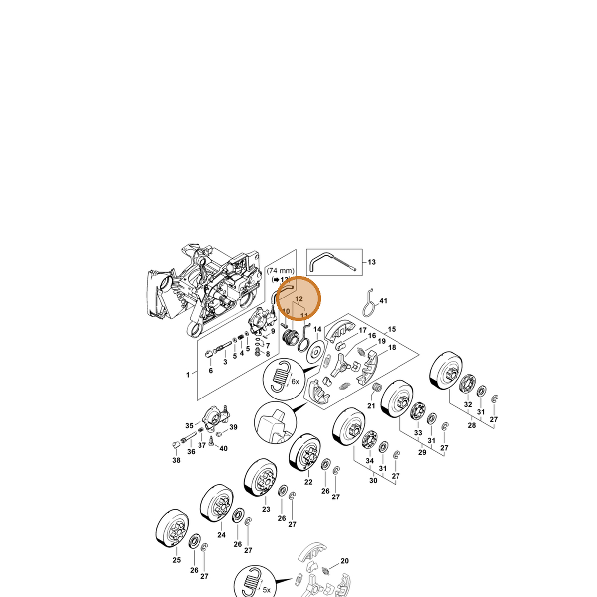 STIHL part 1122-640-7105 — IPL diagram snippet (6x zoom, amber highlight)