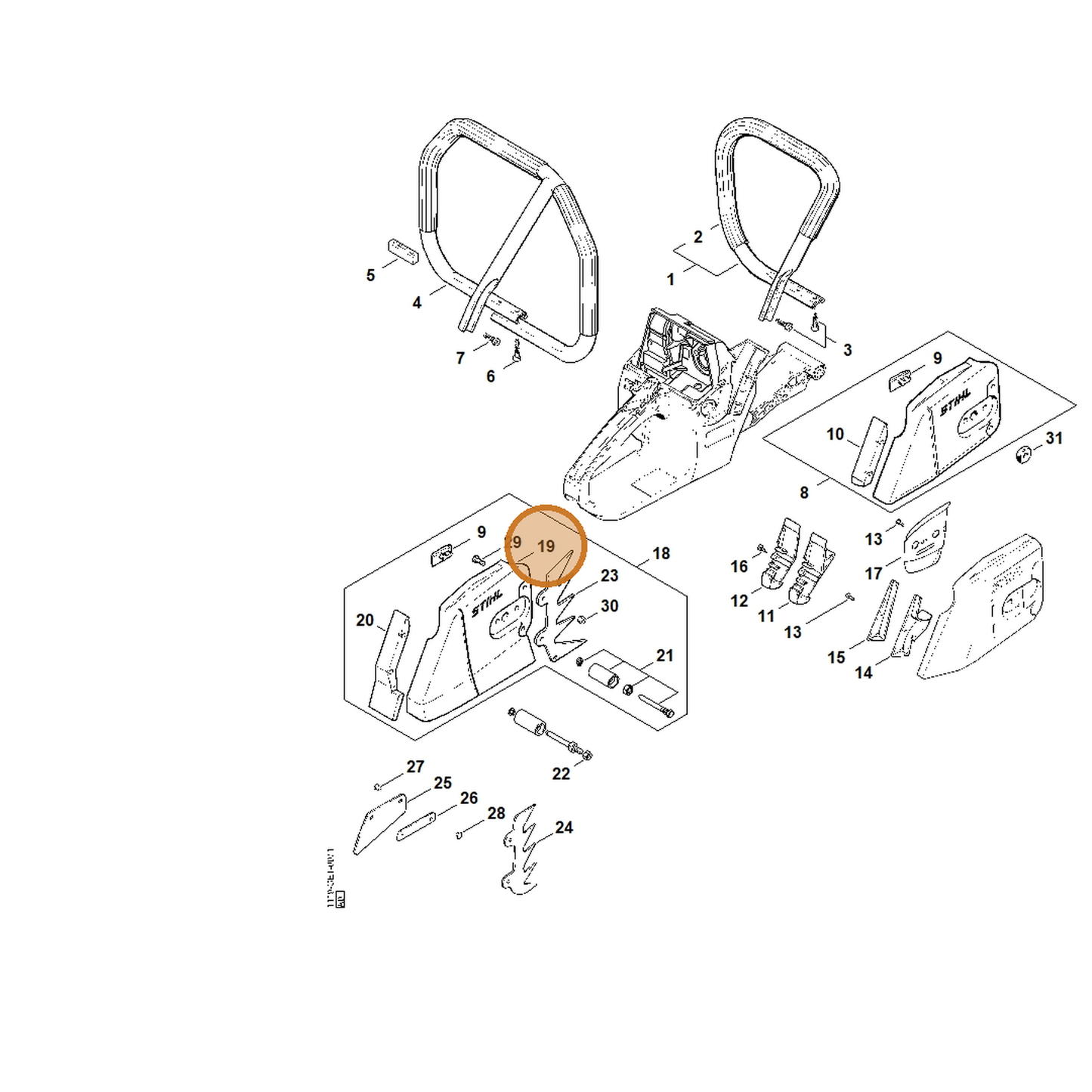 STIHL part 1122-648-0403 — IPL diagram snippet (6x zoom, amber highlight)
