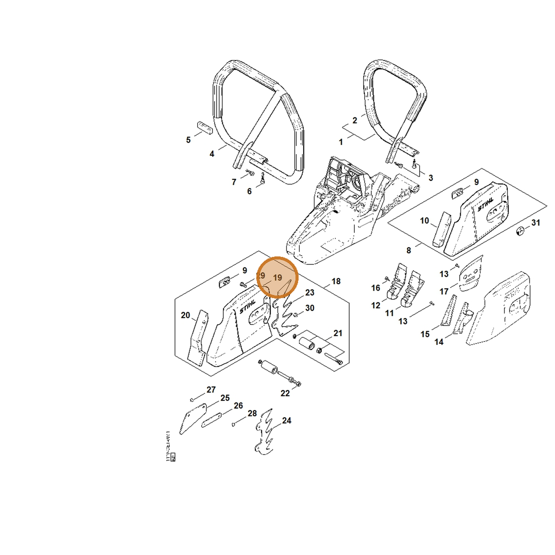 STIHL part 1122-648-0403 — IPL diagram snippet (6x zoom, amber highlight)