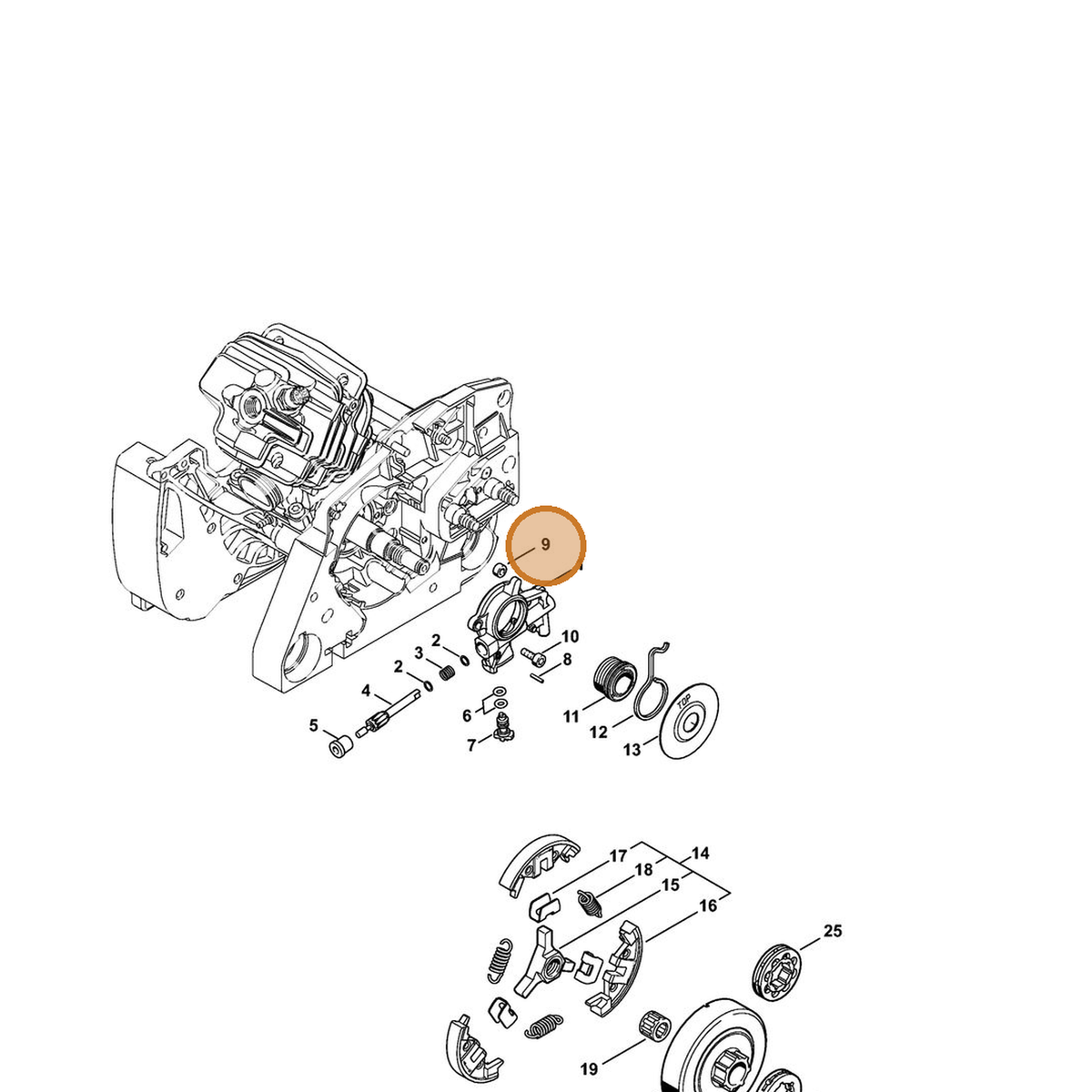 STIHL part 1122-649-5000 — IPL diagram snippet (6x zoom, amber highlight)