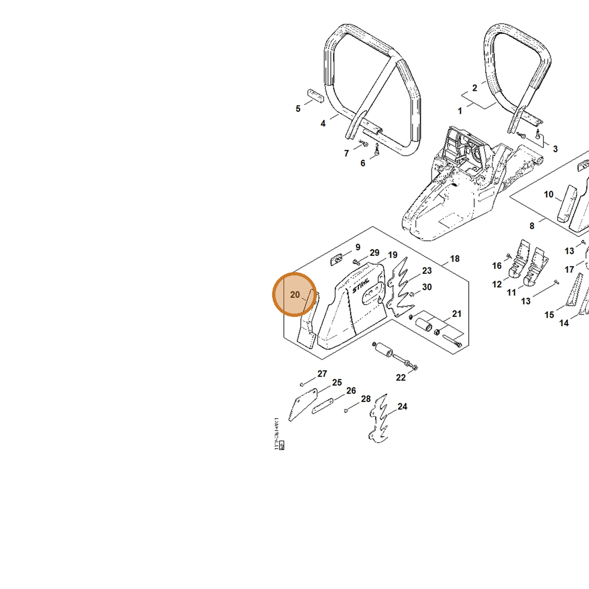 STIHL part 1122-656-1510 — IPL diagram snippet (6x zoom, amber highlight)