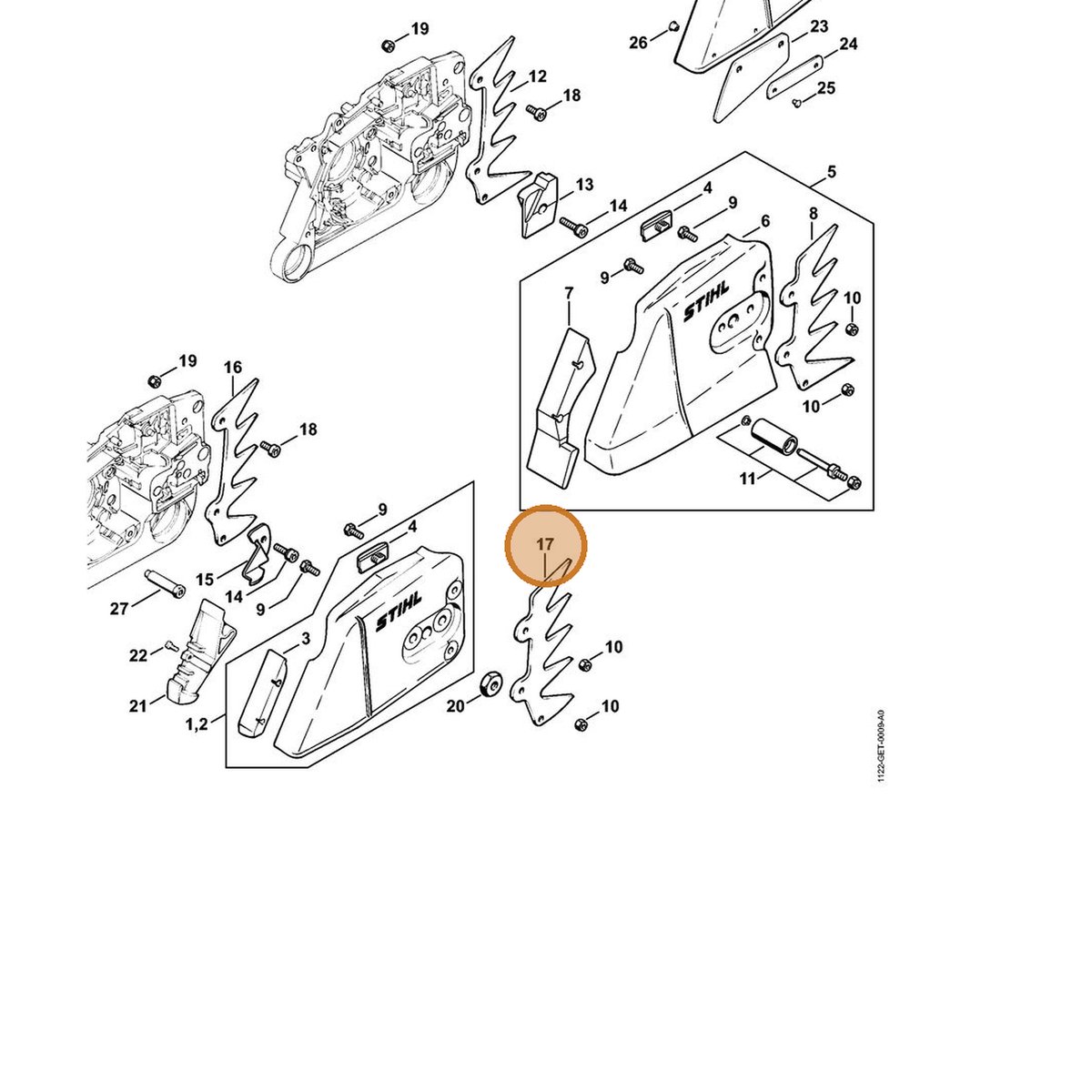 STIHL part 1122-664-0500 — IPL diagram snippet (6x zoom, amber highlight)
