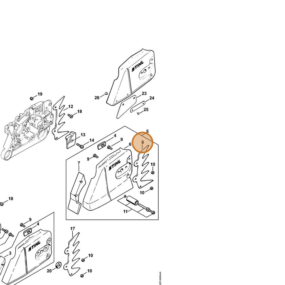 STIHL part 1122-664-0501 — IPL diagram snippet (6x zoom, amber highlight)