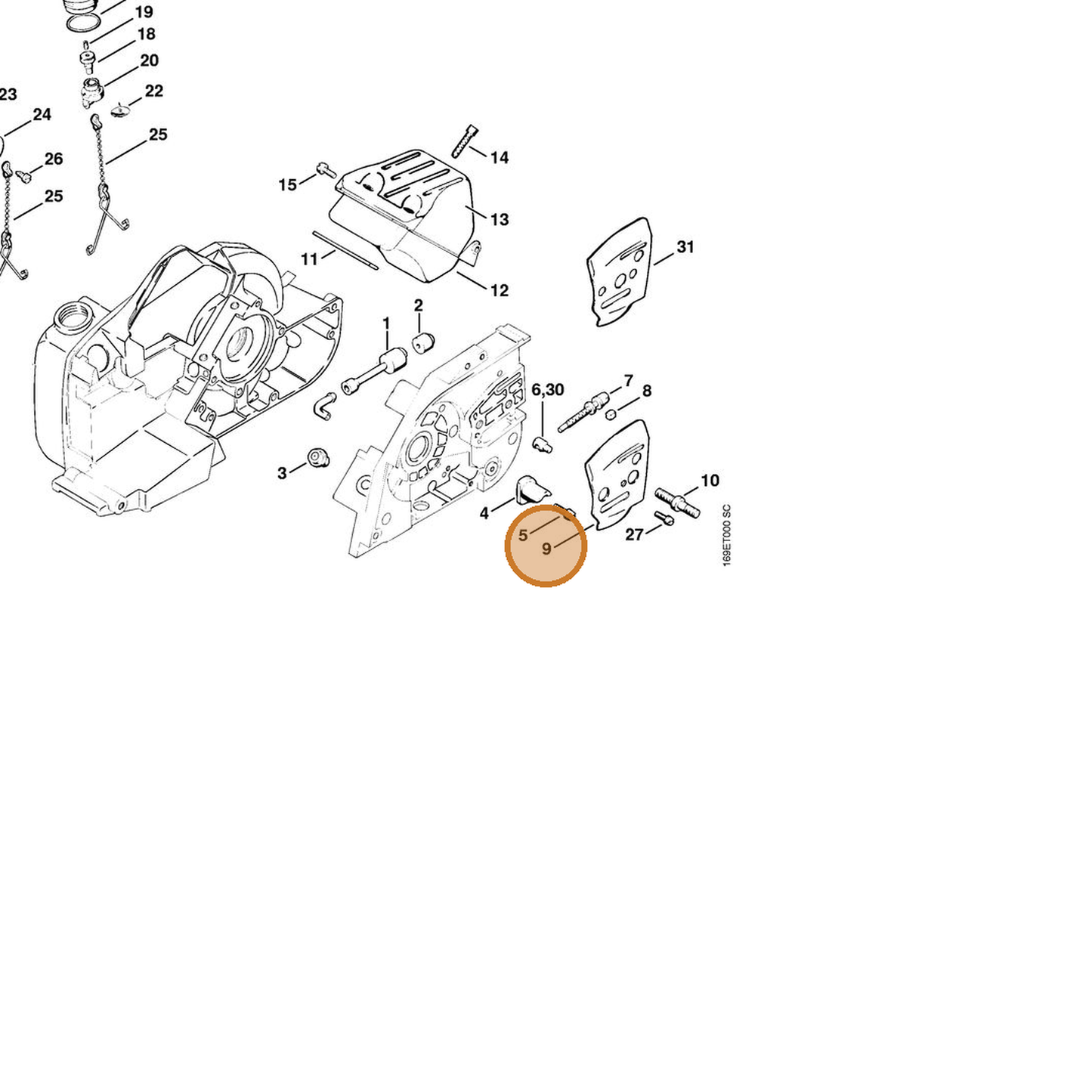 STIHL part 1122-664-1000 — IPL diagram snippet (6x zoom, amber highlight)