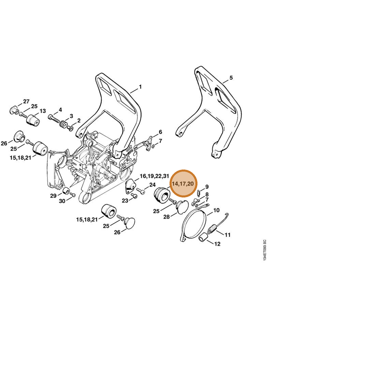 STIHL part 1122-790-9900 — IPL diagram snippet (6x zoom, amber highlight)