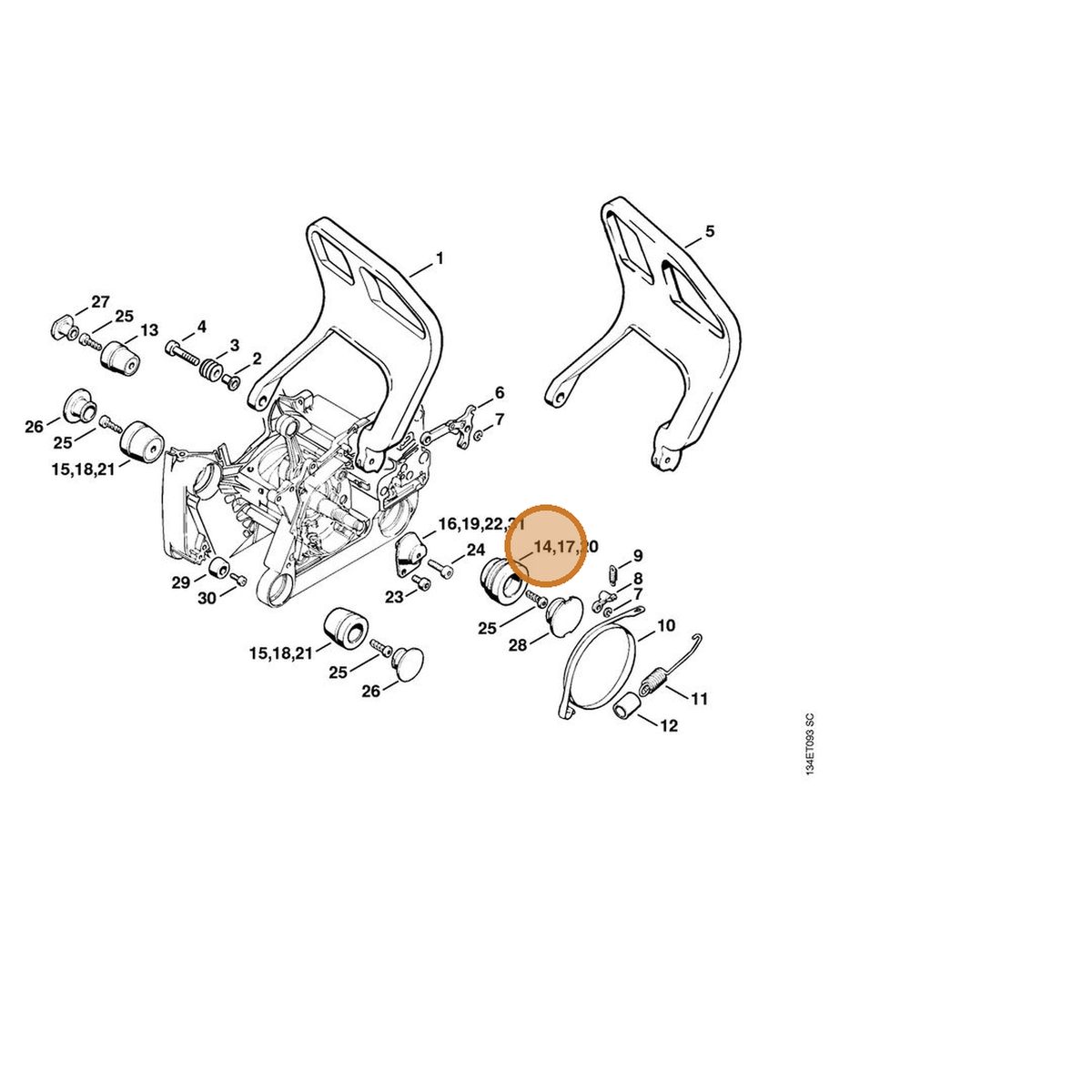 STIHL part 1122-790-9901 — IPL diagram snippet (6x zoom, amber highlight)