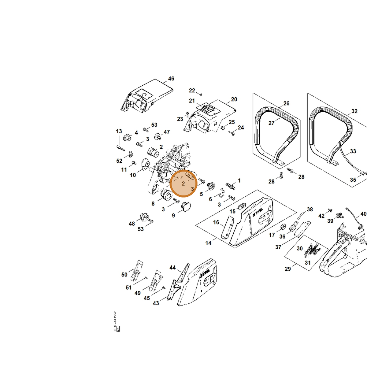 STIHL part 1122-790-9905 — IPL diagram snippet (6x zoom, amber highlight)