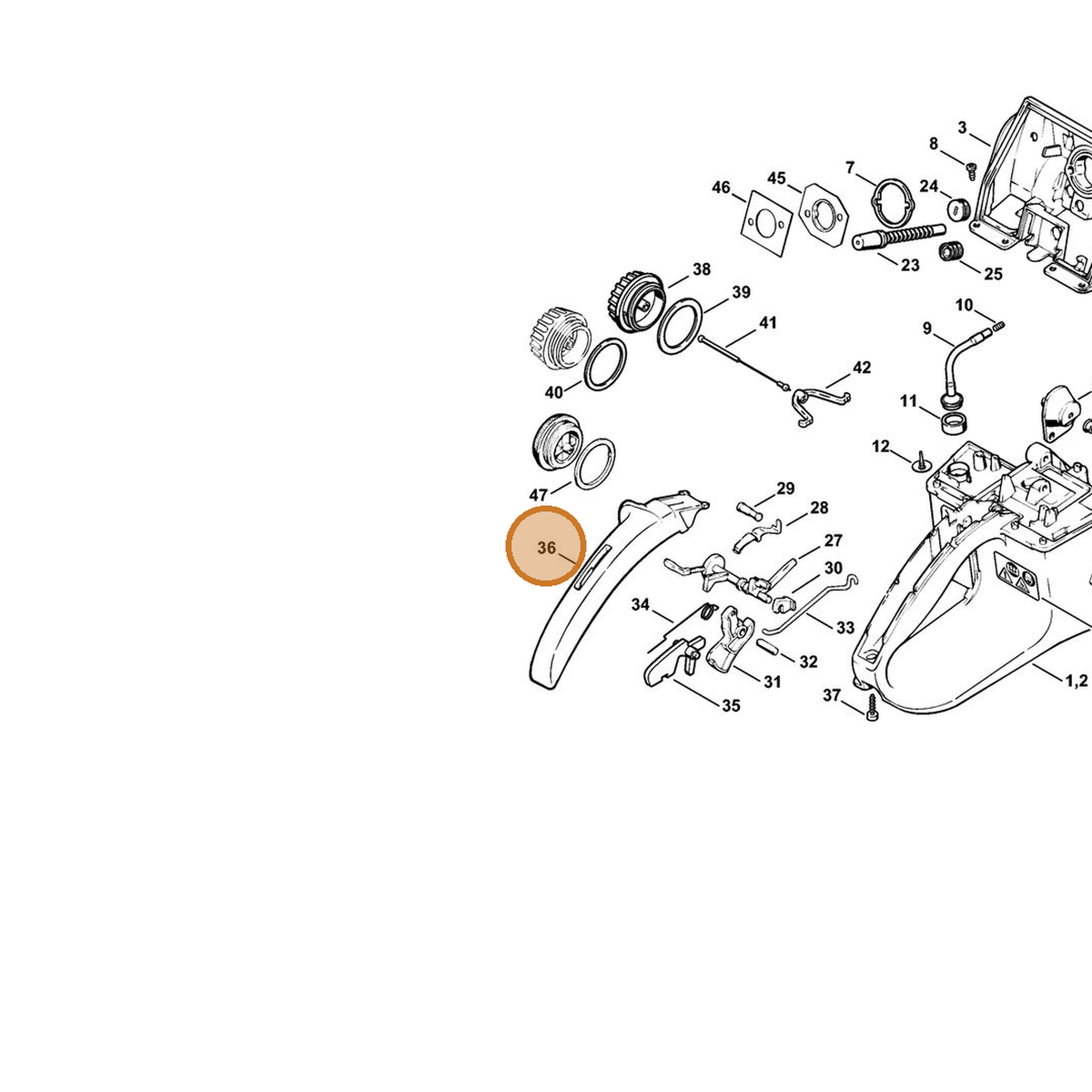 STIHL part 1122-791-0600 — IPL diagram snippet (6x zoom, amber highlight)