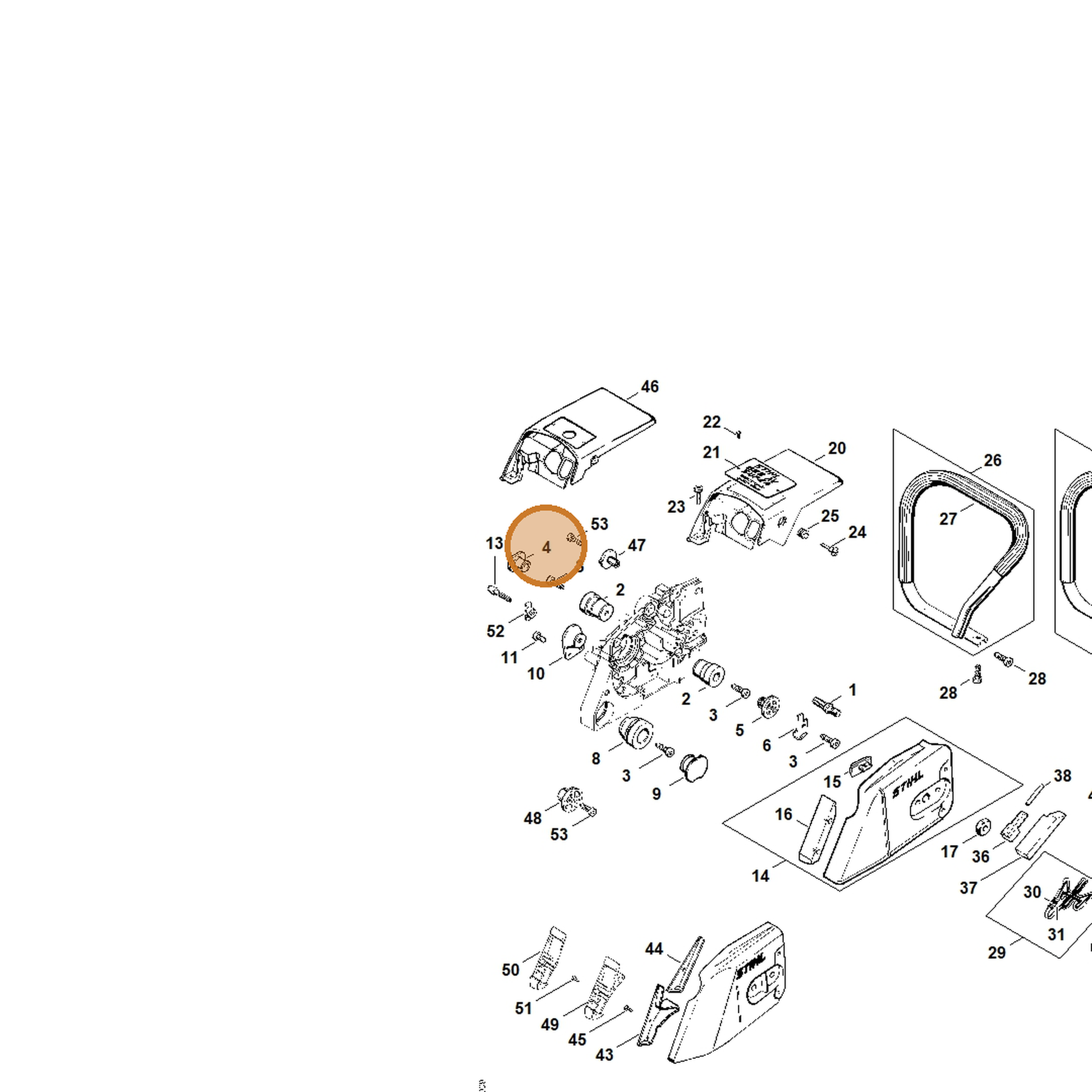 STIHL part 1122-791-7301 — IPL diagram snippet (6x zoom, amber highlight)
