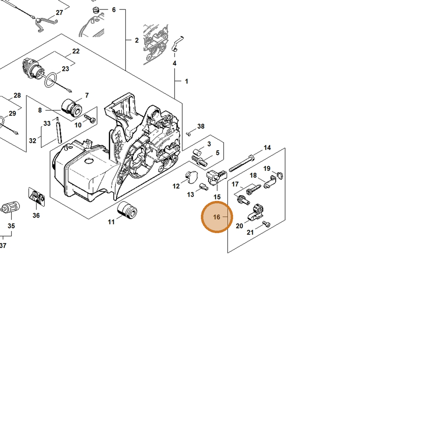 STIHL part 1123-007-1000 — IPL diagram snippet (6x zoom, amber highlight)