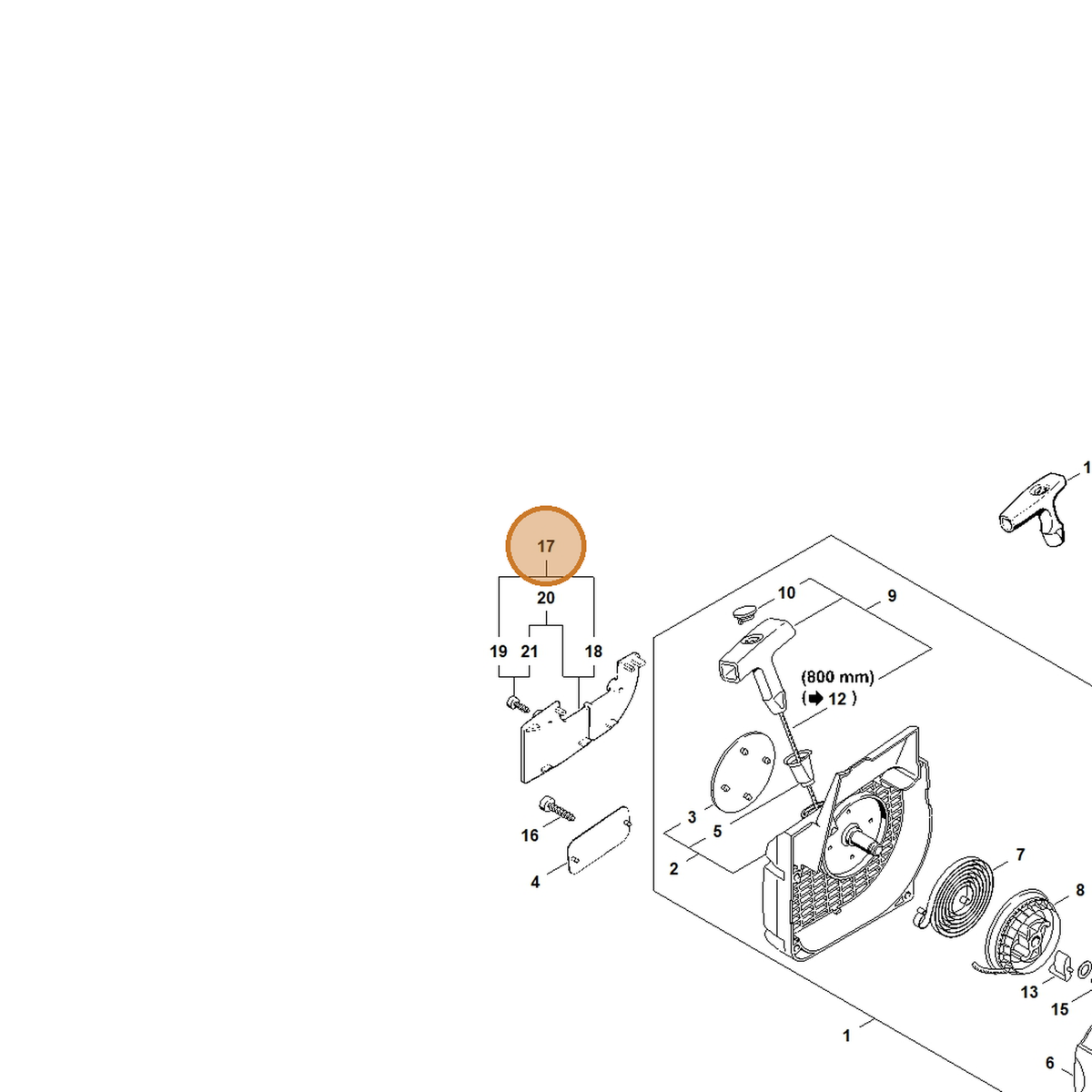 STIHL part 1123-007-1009 — IPL diagram snippet (6x zoom, amber highlight)