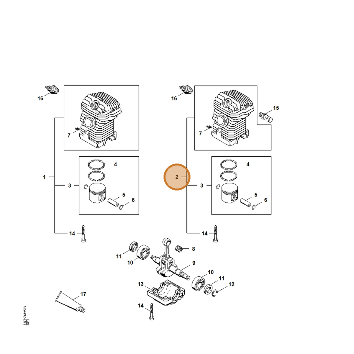 STIHL part 1123-020-1216 — IPL diagram snippet (6x zoom, amber highlight)