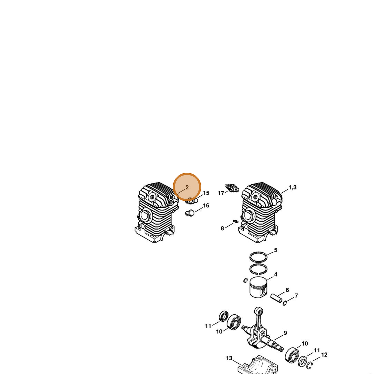 STIHL part 1123-020-1222 — IPL diagram snippet (6x zoom, amber highlight)