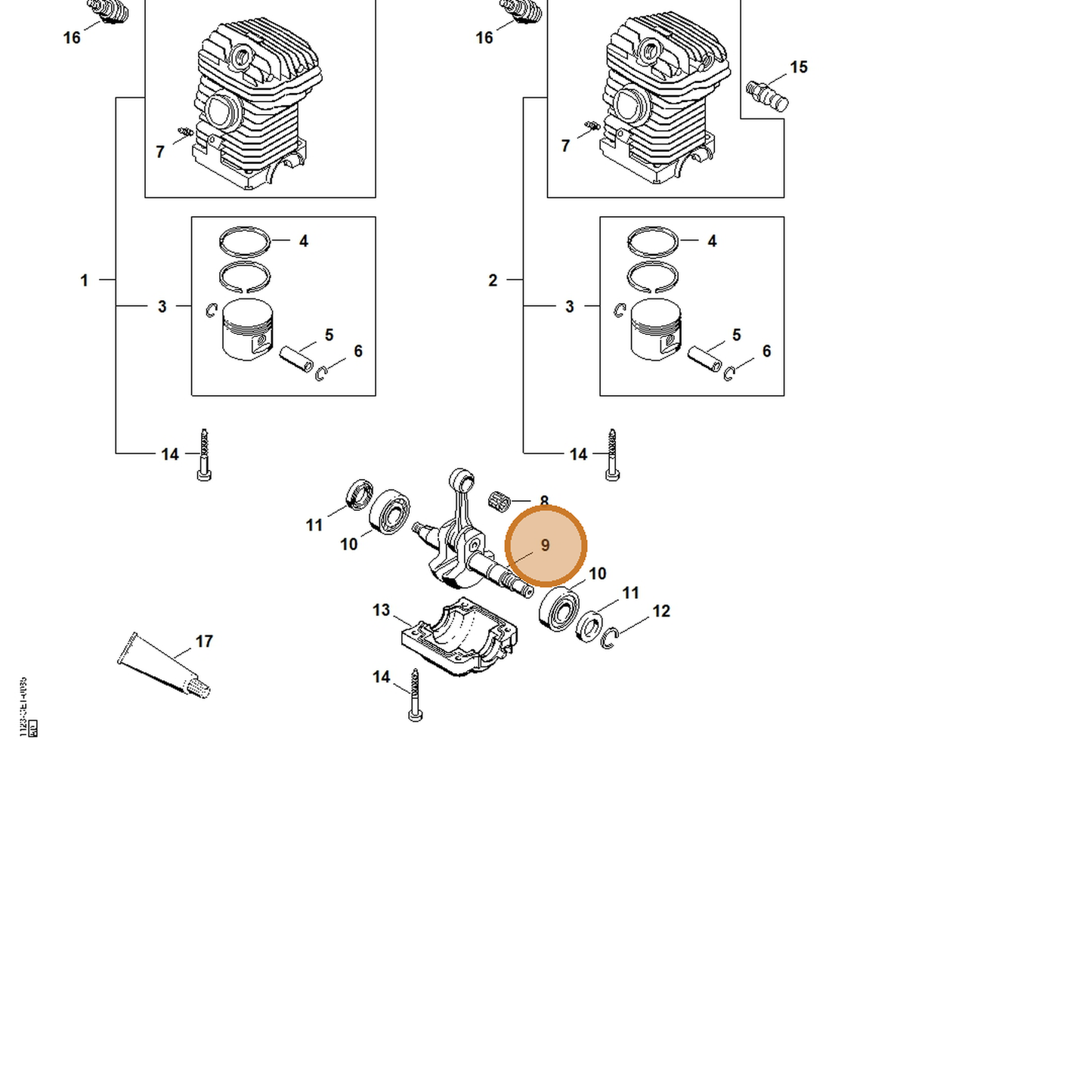 STIHL part 1123-030-0408 — IPL diagram snippet (6x zoom, amber highlight)