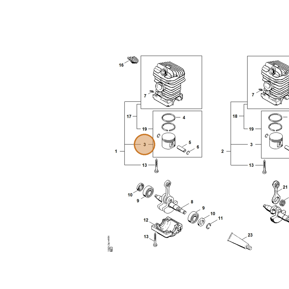 STIHL part 1123-030-2003 — IPL diagram snippet (6x zoom, amber highlight)