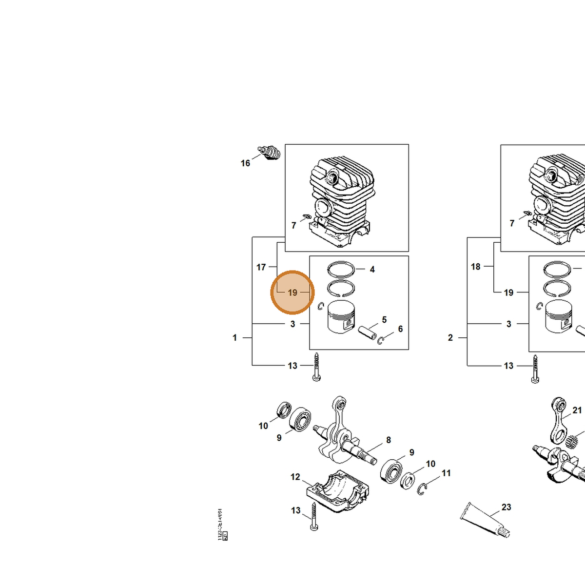 STIHL part 1123-030-2019 — IPL diagram snippet (6x zoom, amber highlight)