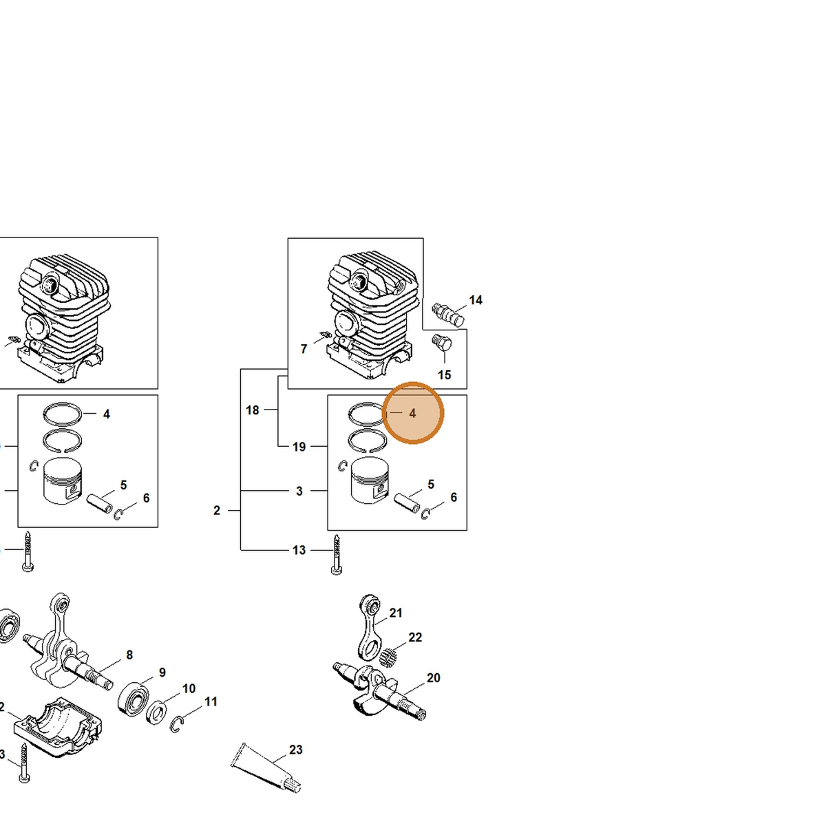 STIHL part 1123-034-3005 — IPL diagram snippet (6x zoom, amber highlight)