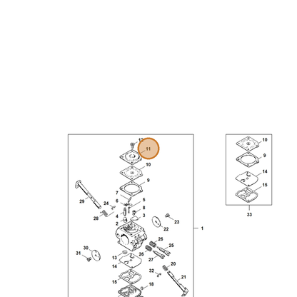 STIHL part 1123-121-0801 — IPL diagram snippet (6x zoom, amber highlight)