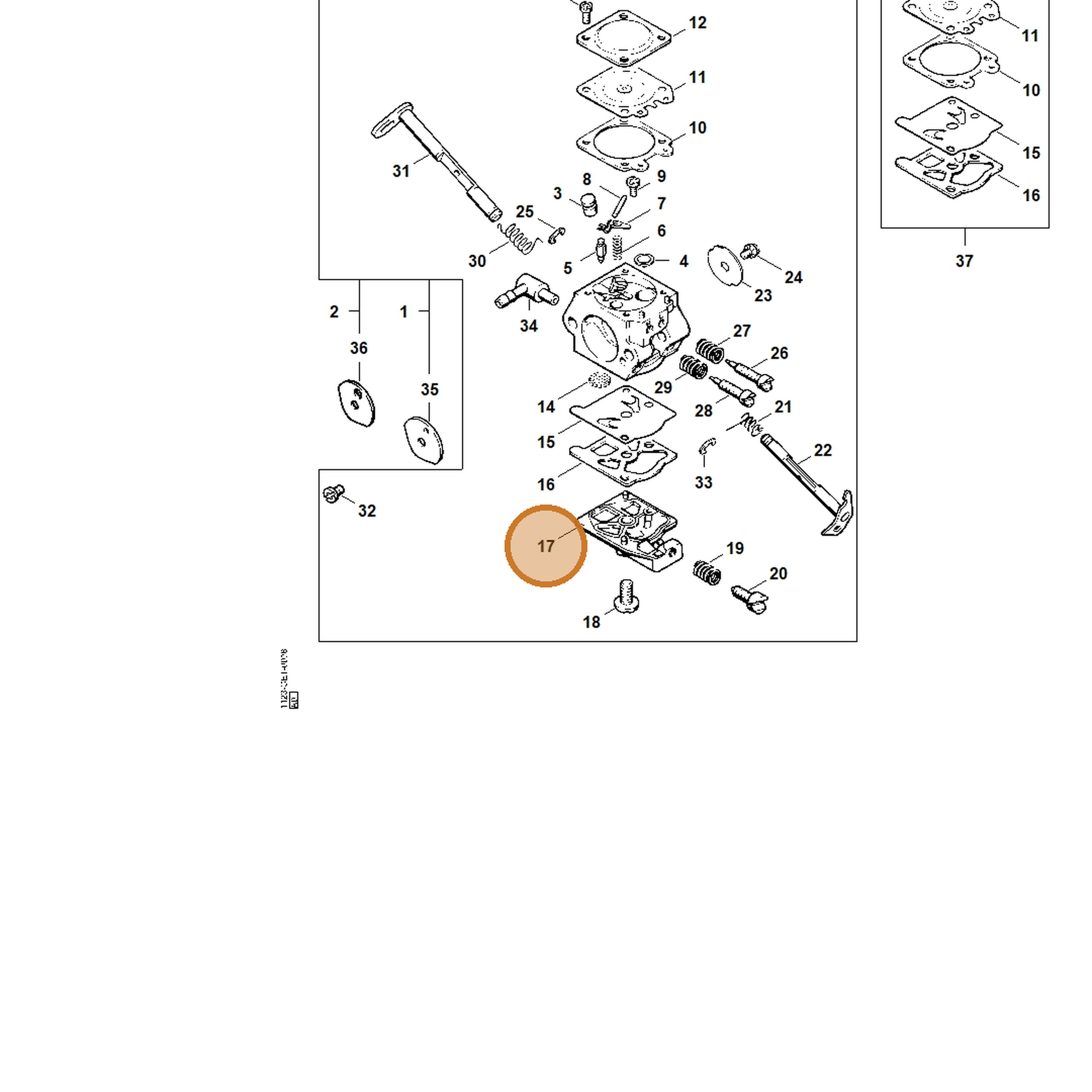 STIHL part 1123-121-0802 — IPL diagram snippet (6x zoom, amber highlight)