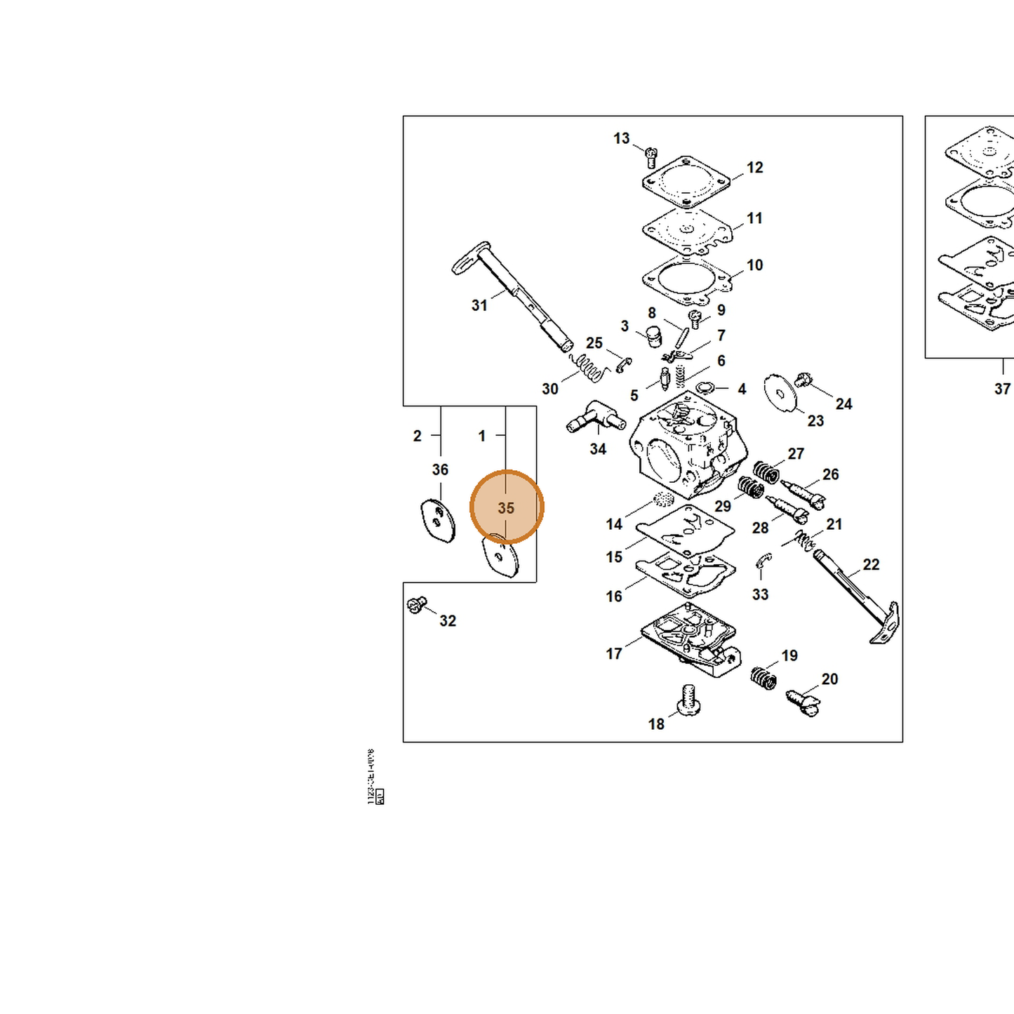 STIHL part 1123-121-2901 — IPL diagram snippet (6x zoom, amber highlight)