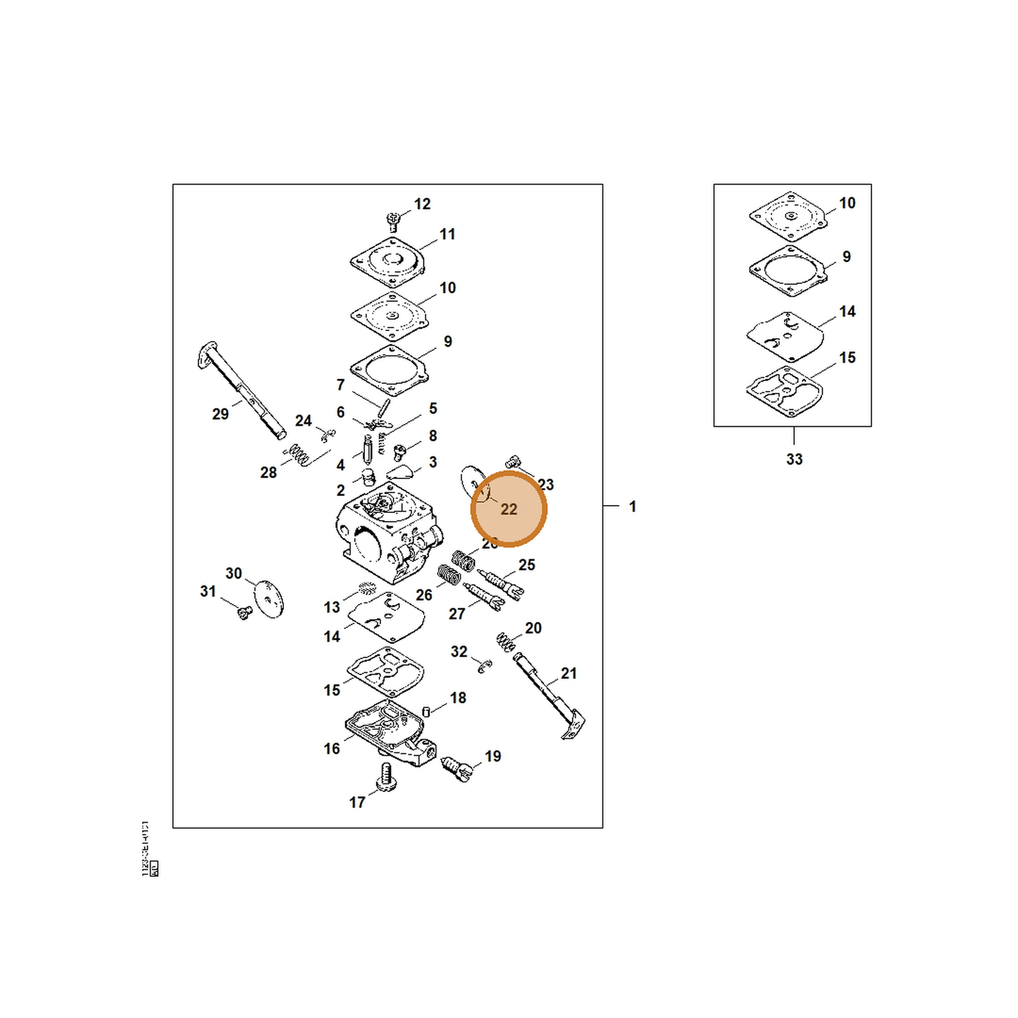 STIHL part 1123-121-3300 — IPL diagram snippet (6x zoom, amber highlight)