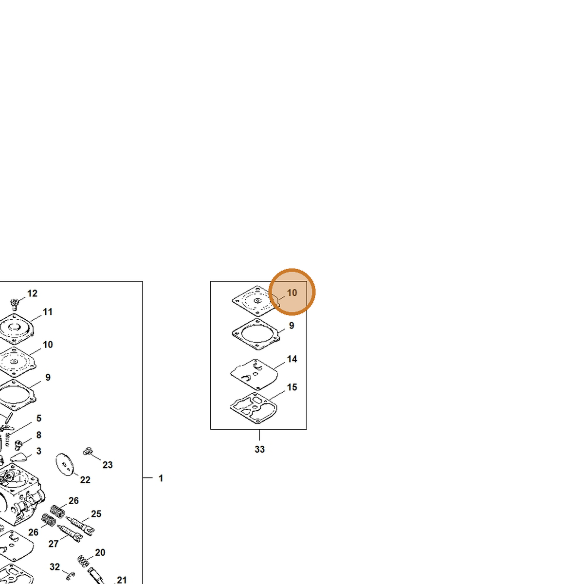 STIHL part 1123-121-4700 — IPL diagram snippet (6x zoom, amber highlight)