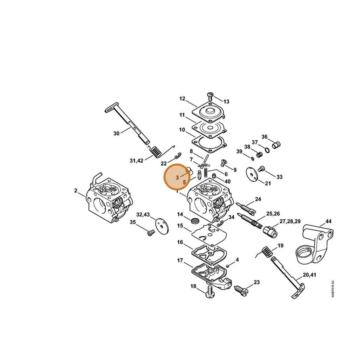 STIHL part 1123-121-5401 — IPL diagram snippet (6x zoom, amber highlight)