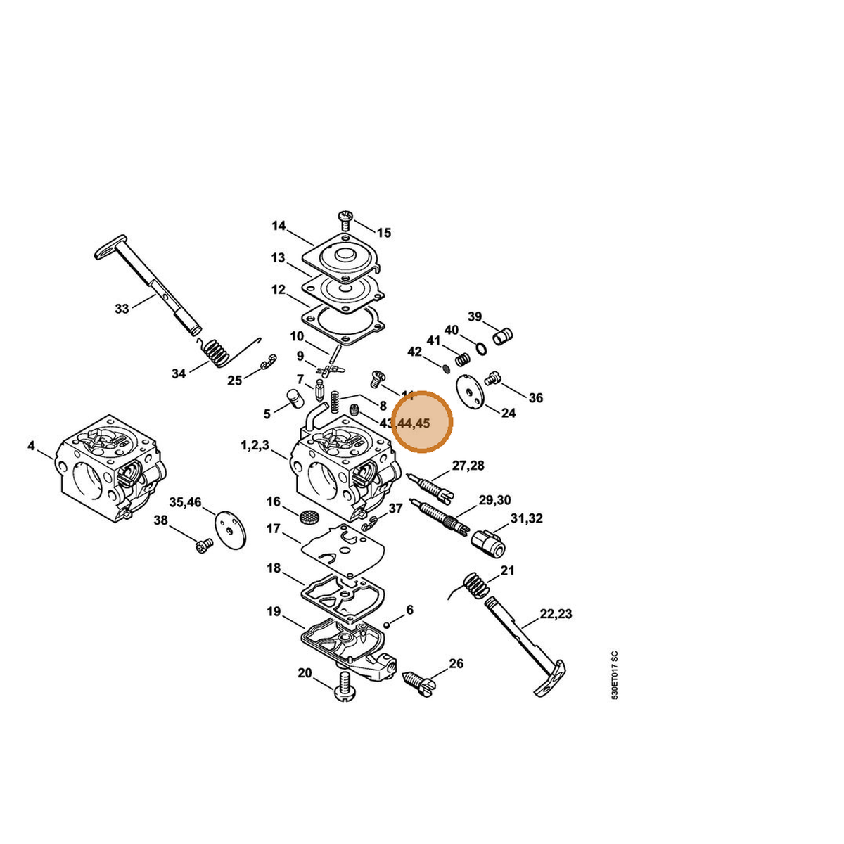 STIHL part 1123-121-5602 — IPL diagram snippet (6x zoom, amber highlight)