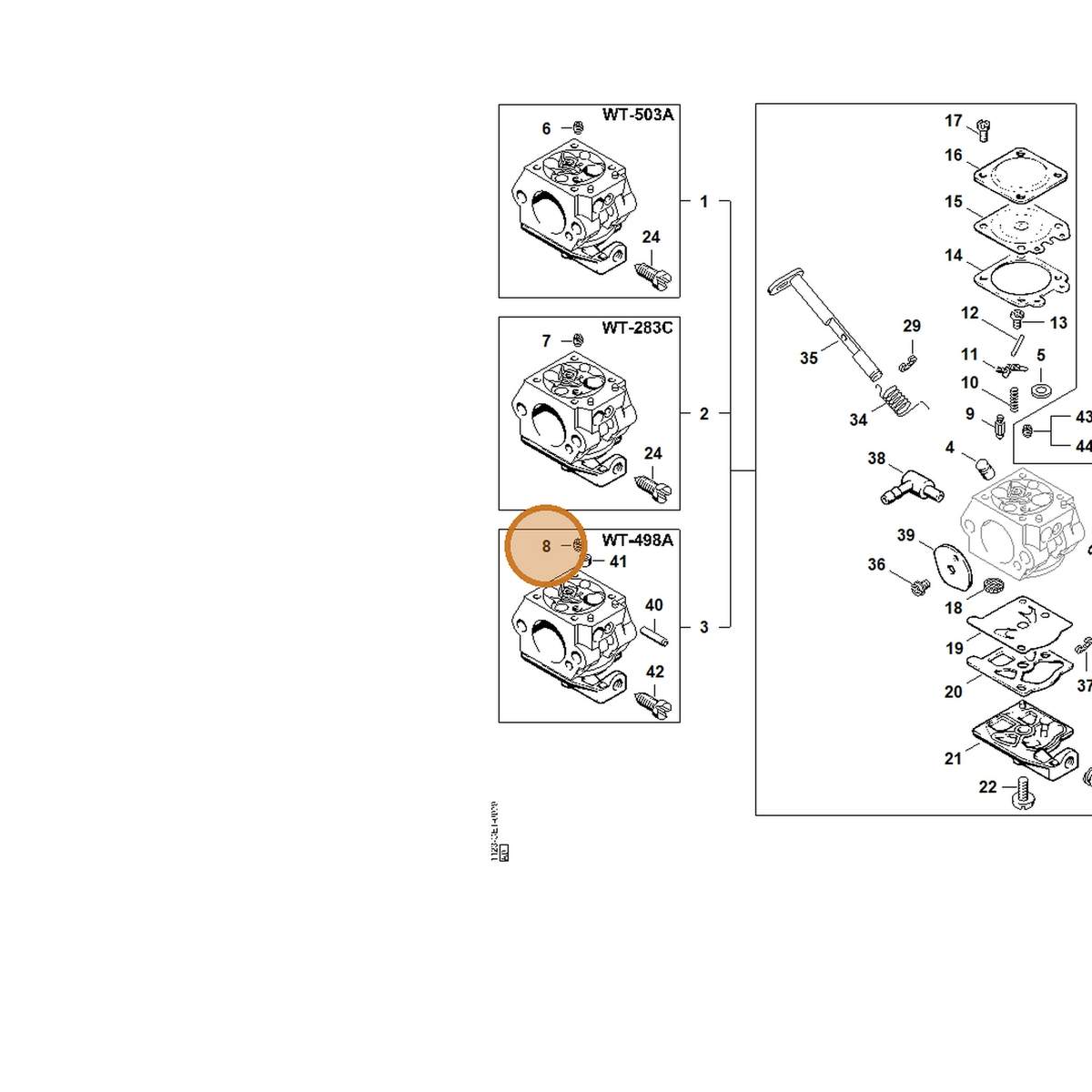 STIHL part 1123-121-5625 — IPL diagram snippet (6x zoom, amber highlight)