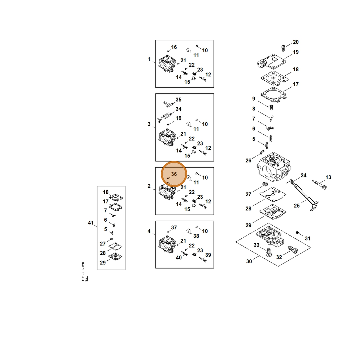 STIHL part 1123-121-5631 — IPL diagram snippet (6x zoom, amber highlight)