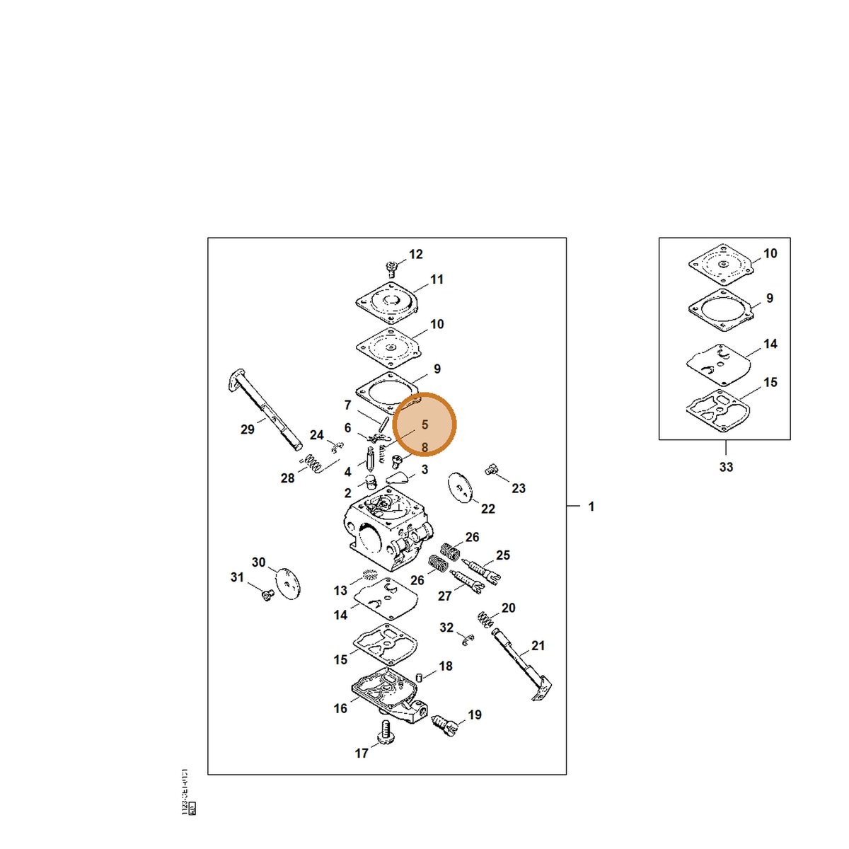 STIHL part 1123-122-3001 — IPL diagram snippet (6x zoom, amber highlight)