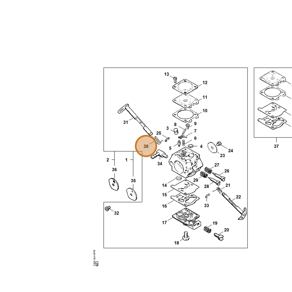 STIHL part 1123-122-3201 — IPL diagram snippet (6x zoom, amber highlight)