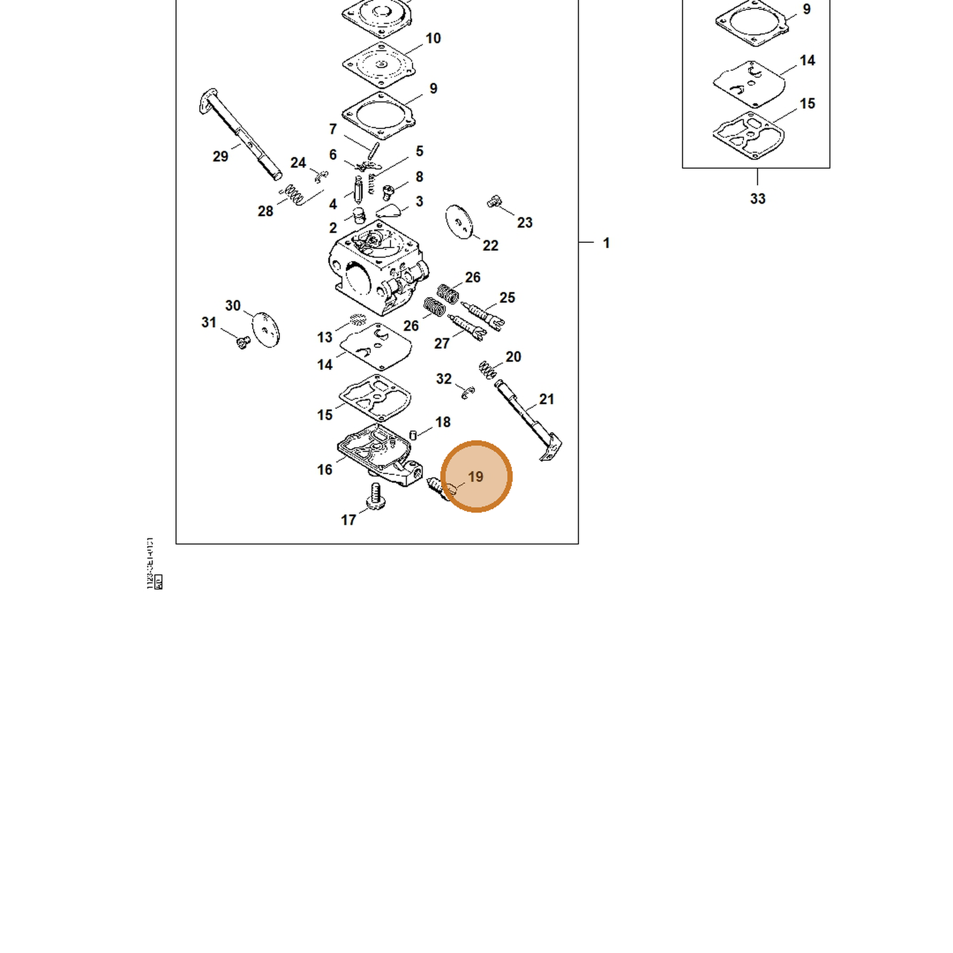 STIHL part 1123-122-6200 — IPL diagram snippet (6x zoom, amber highlight)