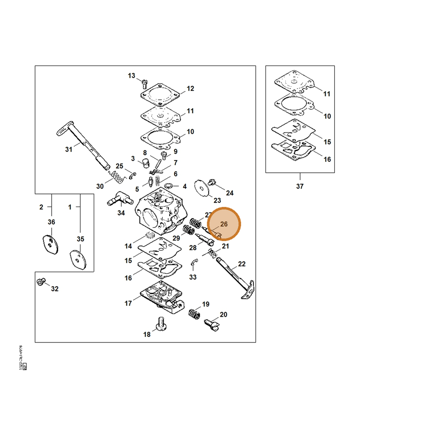 STIHL part 1123-122-6801 — IPL diagram snippet (6x zoom, amber highlight)
