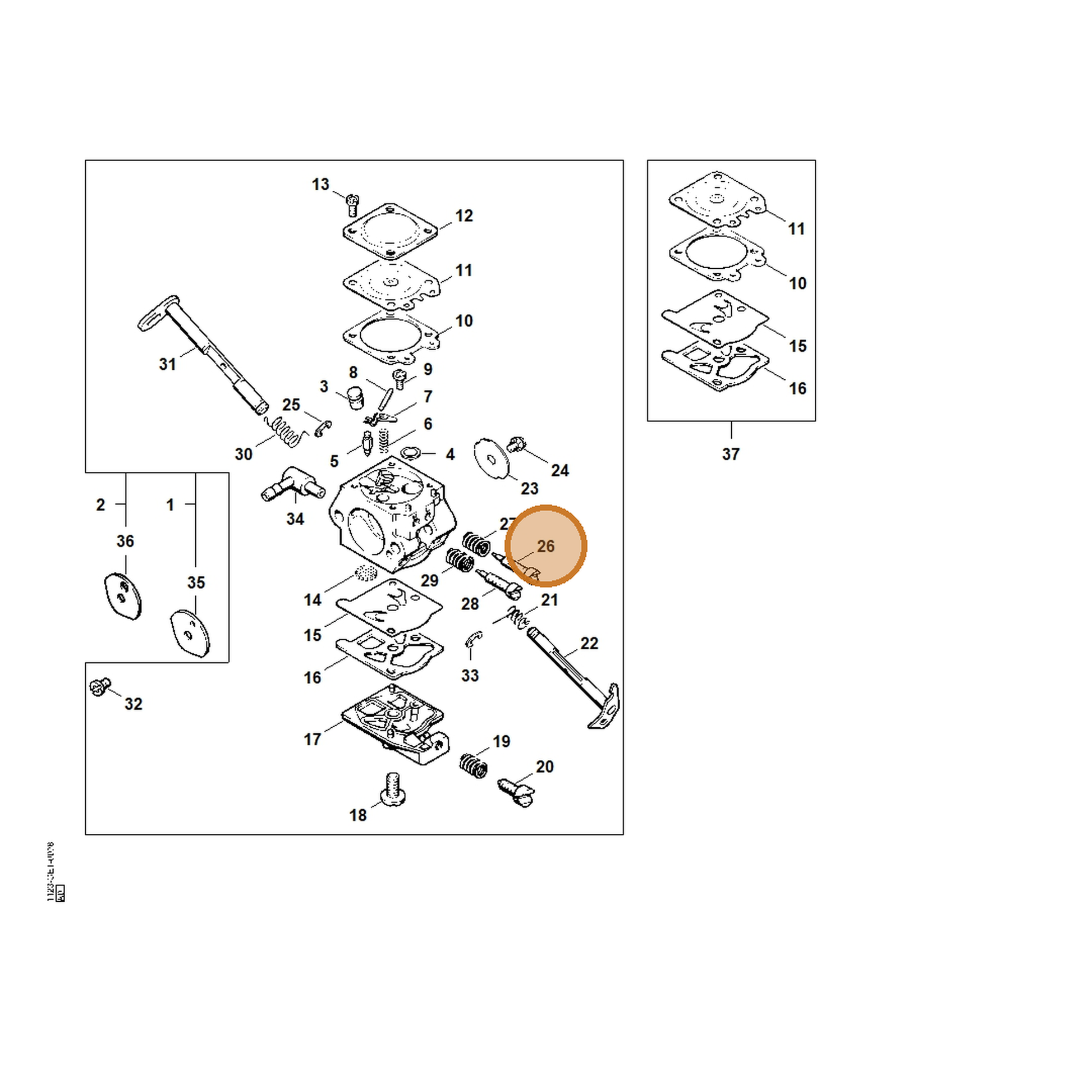 STIHL part 1123-122-6801 — IPL diagram snippet (6x zoom, amber highlight)