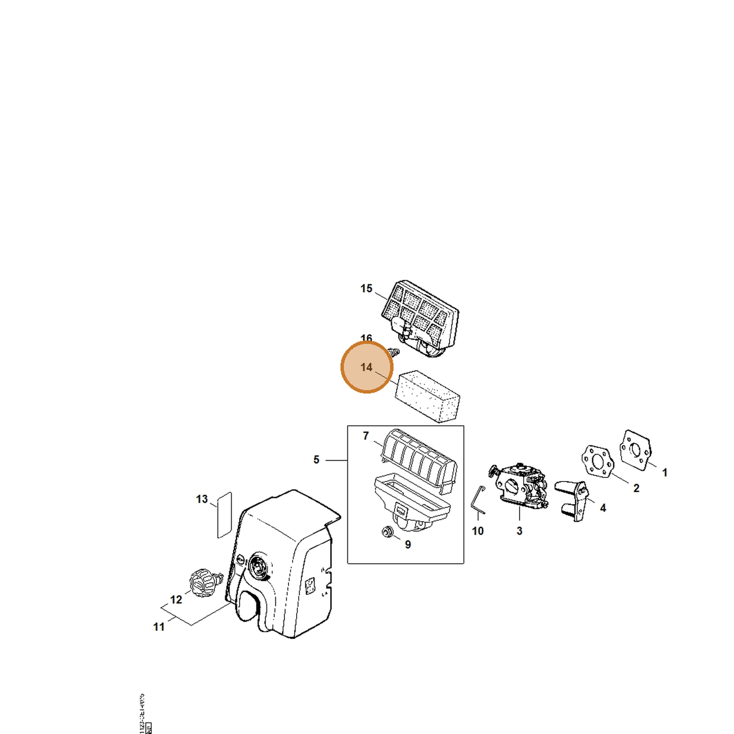 STIHL part 1123-124-0800 — IPL diagram snippet (6x zoom, amber highlight)